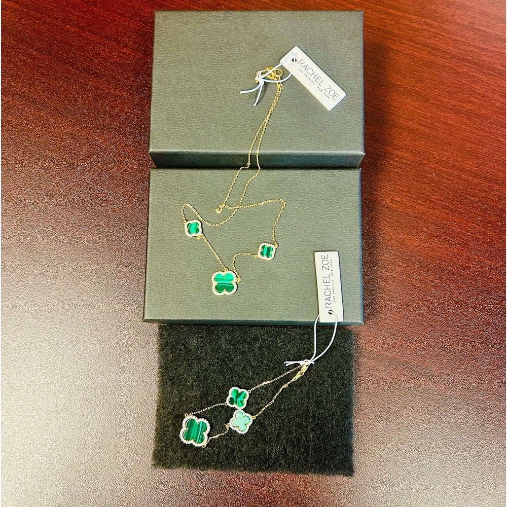 NWT Rachel Zoe Green Tri-Clover Necklace and Bracelet Set. Gorgeous!!!